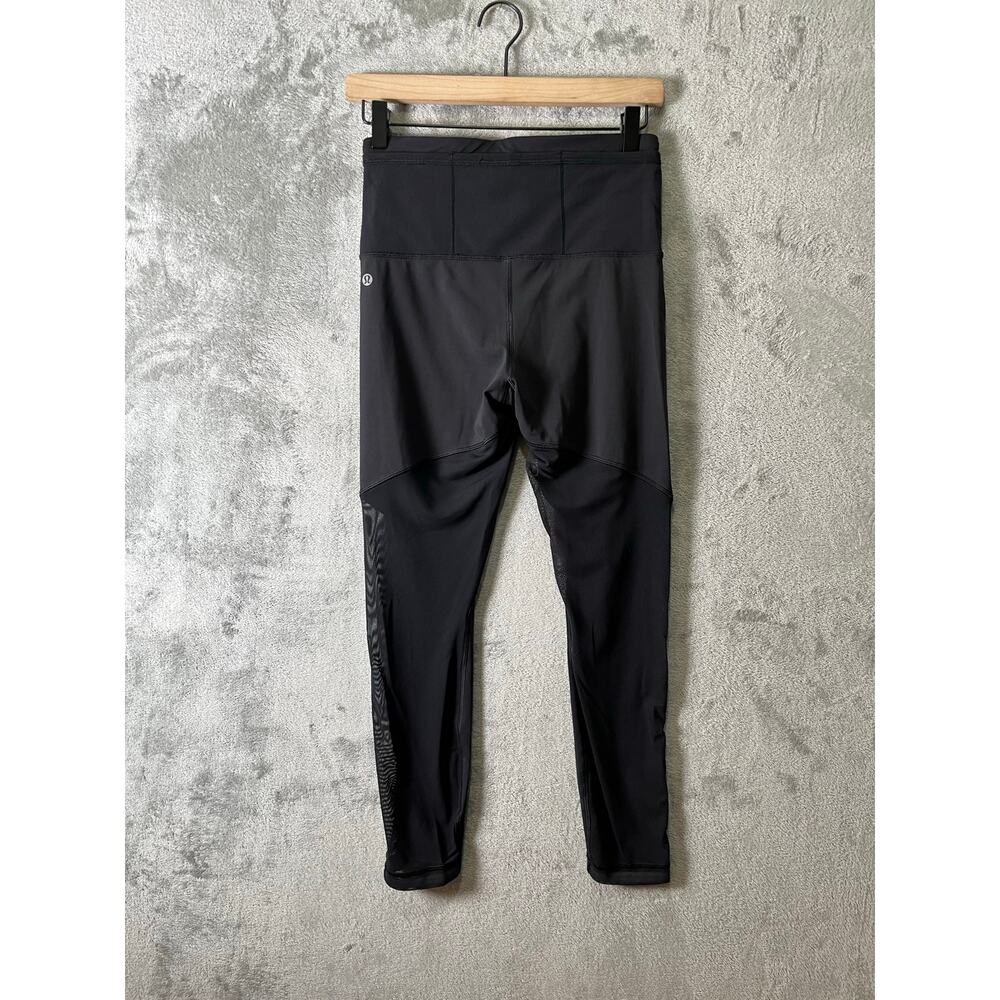 Lululemon Black Mesh Panel Leggings High Rise Athletic Yoga Pants Women’s 6